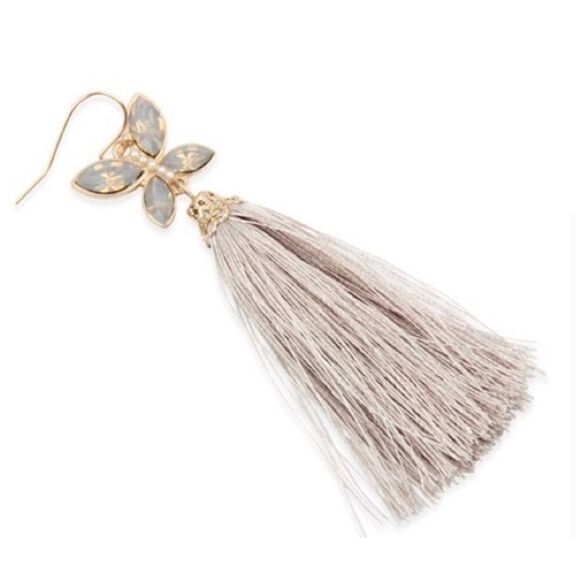 Influence Acrylic Pearl & Rhinestone Beaded Butterfly Tassel Earrings - Picture 4 of 7